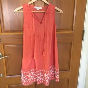 LOFT orange/coral linen embroidered dress